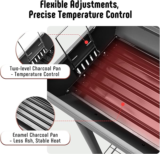 BBQ Charcoal Grill with Side Table, 30-In Heavy Duty Outdoor BBQ Grill with 664 Sq. In Cooking Area for Outdoor Barbecue in Backyard, Patio and Parties, Black