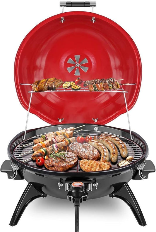 Electric BBQ Grill Techwood 15-Serving Indoor/Outdoor Electric Grill for Indoor & Outdoor Use, Double Layer Design, Portable Removable Stand Grill, 1600W (Countertop BBQ Grill)
