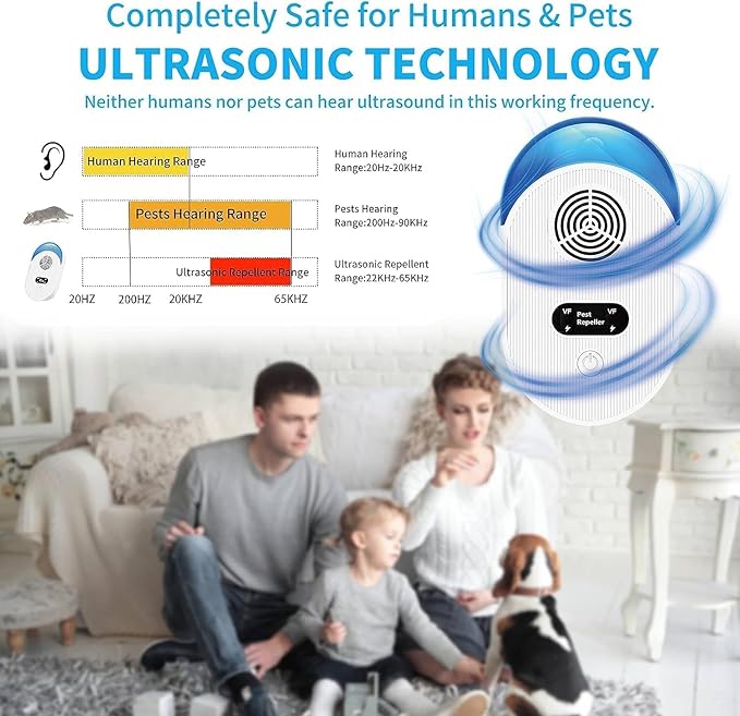 Ultrasonic Pest Repeller, 6Pcs Indoor Ultrasonic Repellent for Roach