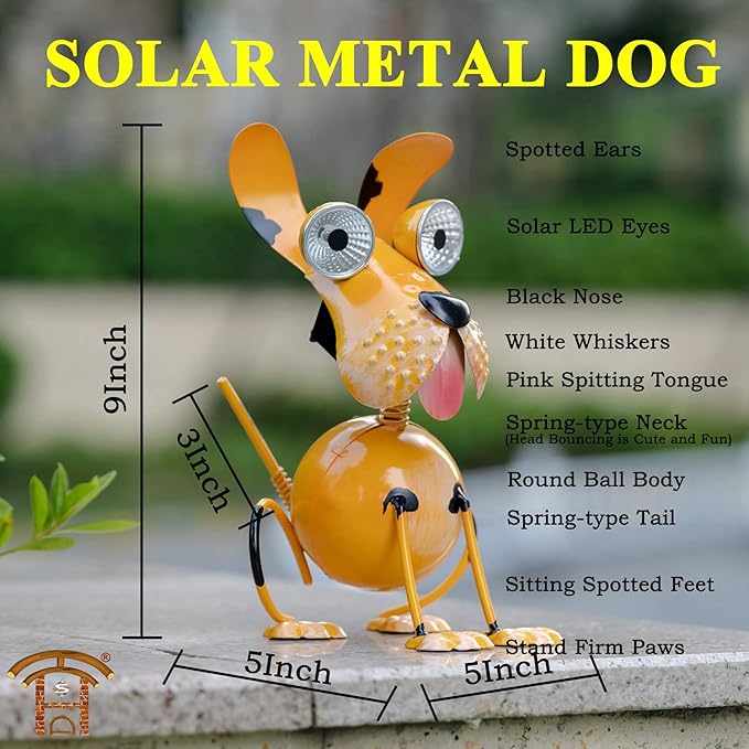 Solar Dog Statue Lights Outdoor Metal Yard Art - Funny Puppy Statue for Garden Patio Decor Lawn Ornaments(Sitting Dog)