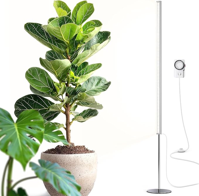 Barrina T1S Standing Grow Light for Indoor Plants with Timer, 65W 5000K High PPFD Tera Series Vertical Full Spectrum Grow Lights Adjustable Height 5FT-5.6FT, Foot Switch, Non-Glare Design, Silver