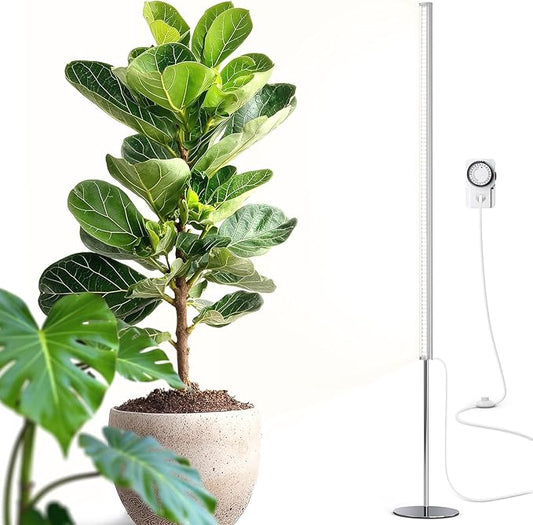 Barrina T1S Standing Grow Light for Indoor Plants with Timer, 65W 5000K High PPFD Tera Series Vertical Full Spectrum Grow Lights Adjustable Height 5FT-5.6FT, Foot Switch, Non-Glare Design, Silver