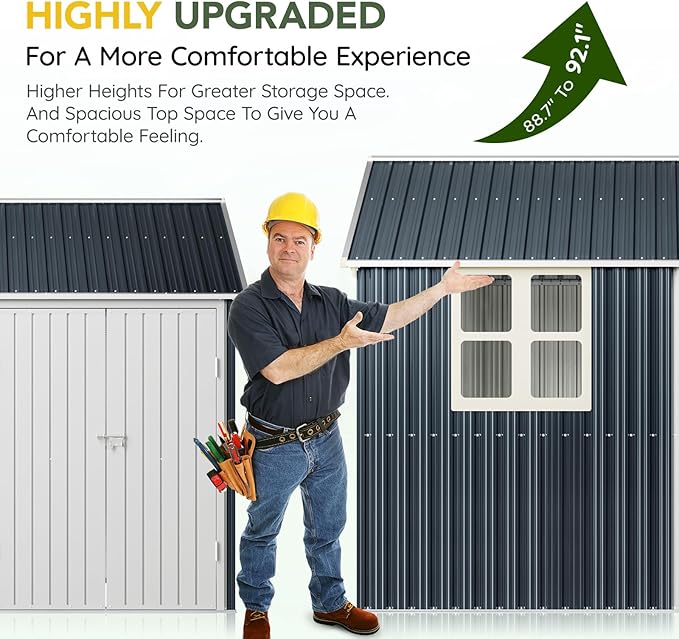 Breezz 8X10FT Outdoor Steel Storage Shed with Clear Window, Lockable Doors, Weather-Resistant Metal Tool Shed for Garden, Backyard, Patio, and Utility Storage.Nightblue