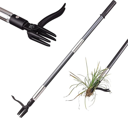Hand Weed Puller Stand Up Weed Puller Tool with Epoxy Resin Long Handle 4-Claw Steel Head,2-Section Design Sturdy Garden Tools-Easily Remove Weeds Without Bending, Pulling,or Kneeling