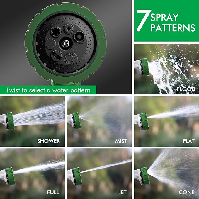 RESTMO Heavy Duty Hose Nozzle, Metal Garden Water Hose Sprayer with 7 Watering Patterns, Thumb Control, On Off Valve, High Pressure Nozzle Sprayer for Watering Plants, Car and Pet Washing, Green