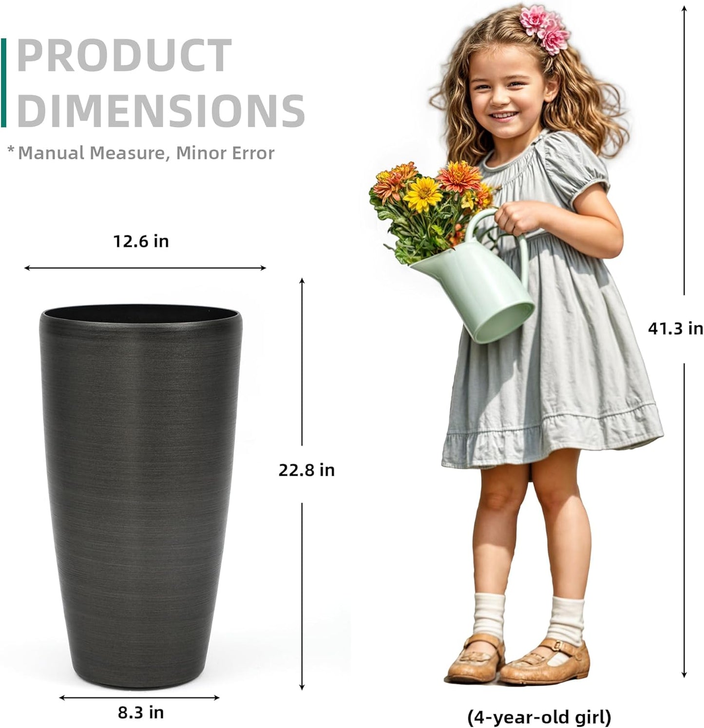 22.8" Resin Outdoor Planters (Set of 2) – Handmade Brushed Metal Finish Large Flower Pots, Durable & Weatherproof for Indoor/Outdoor Décor