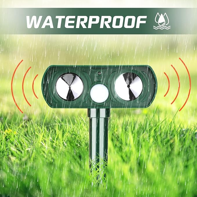 4 Pack Ultrasonic Animal Repellent Solar Deer Repellent Devices Cat Repellent Outdoor Animal Cat Deterrent to Repel Dog, Squirrel, Raccoons, and Rabbits Skunk Waterproof with Motion Sensor