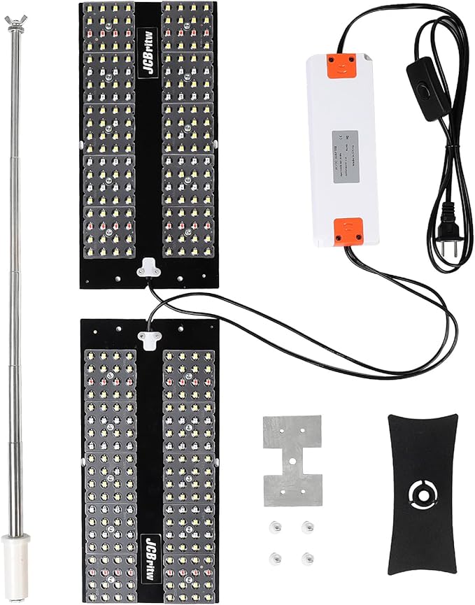 JCBritw 200W LED Grow Light on Stand for Indoor Plants, Desktop Plant Growing Lamp Full Spectrum with UV IR, 90 Degree Lens Tabletop Plant Light for Seed Starting, Seedlings, Veg, Fruits and Flower
