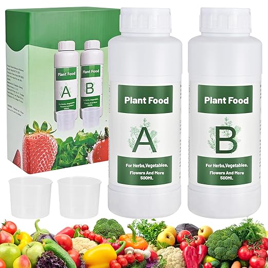 1000ml Hydroponic Nutrients A&B for Aerogarden Plant Food with 2 Measuring Cups - Fertilizer for Indoor Hydroponics Garden & Growing Vegetables, Fruits, Flowers (1000ml)