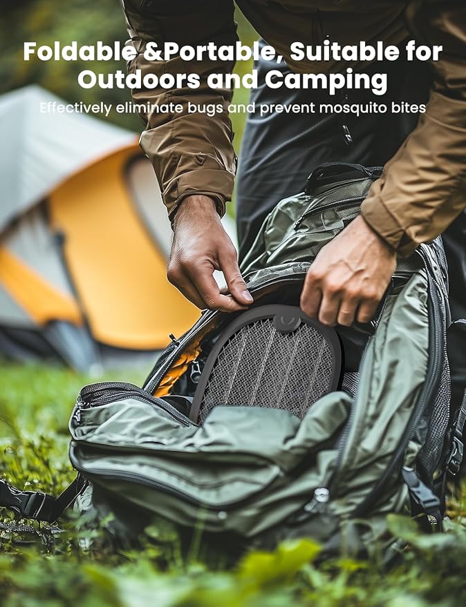 YISSVIC Electric Fly Swatter Foldable Bug Zapper Racket 2 in 1 Mosquito Killer with Purple Attractant Light Rechargeable 1800mAh for Indoor Home Backyard Patio Camping