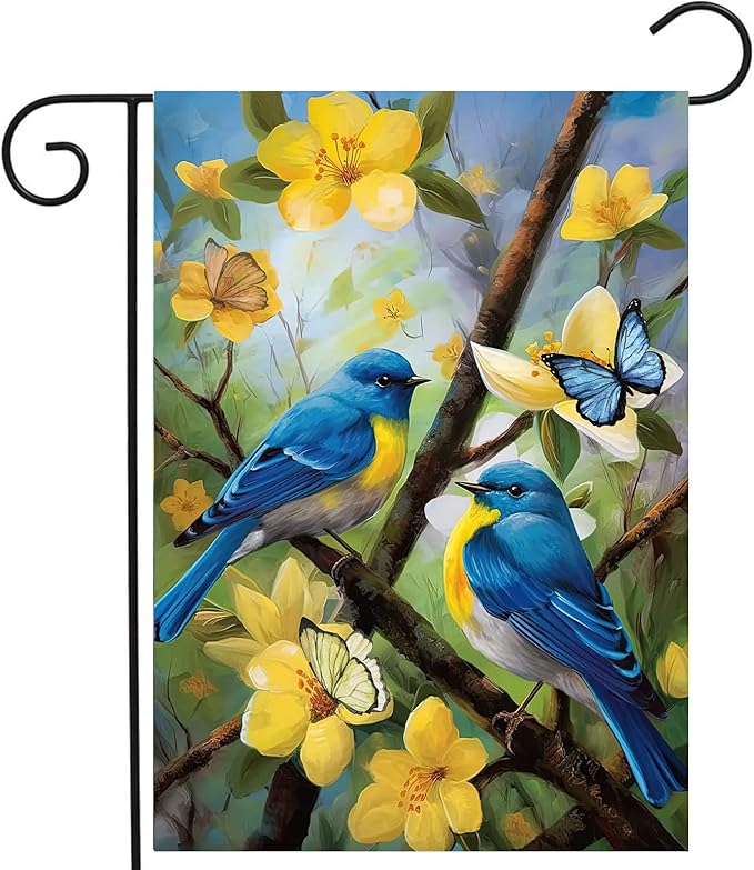 Summer Garden Flags Floral Bluebird Garden Flag Flower Spring Yard Flags for Outside 12x18 Double Sided Outdoor Front Porch Decor