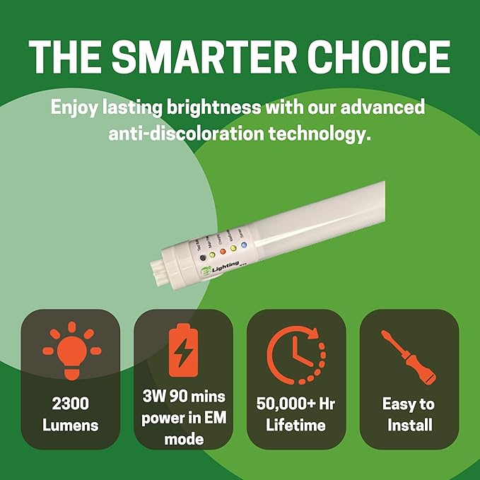 4ft T8 LED Bulbs, LED Fluorescent Tube Replacement 4ft, T8 LED with Emergency Battery, 5000K, 18W, 120-277V, Ideal for Office and Warehouse-5 Pack