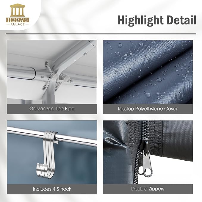 HERA'S PALACE 8x12ft Heavy Duty Carport Outdoor Patio Anti-Snow Portable Canopy Storage Shelter Shed with 2 Doors Garage Kit Tent for Motorcycle Garden Tools