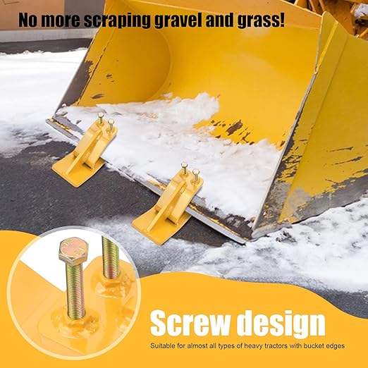 Tractor Bucket Protector(Upgraded Version), 2 Pcs Ski Edge Protector, Turf Tamer Skid Protector with Grade8.8 Double Lock Nuts and Bolts, Heavy Duty Steel for Snow Removal Spreading Gravel,Yellow