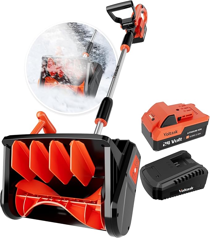 VOLTASK 24V 13-inch Cordless Snow Shovel with Directional Plate, Battery & Quick Charger Included