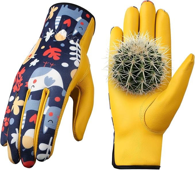 Bamllum Leather Gardening Gloves for Women - Working Gloves for Weeding, Digging, Planting, Raking and Pruning