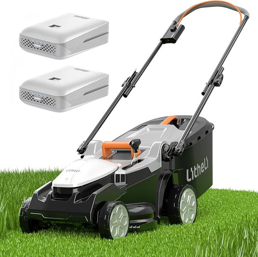 Litheli 16 Inch Lawn Mower 2x20V Electric Coreless Lawn Mower Lightweight Push Mower with 6-Position Height Adjustment, 2 x 4.0Ah Battery Include New