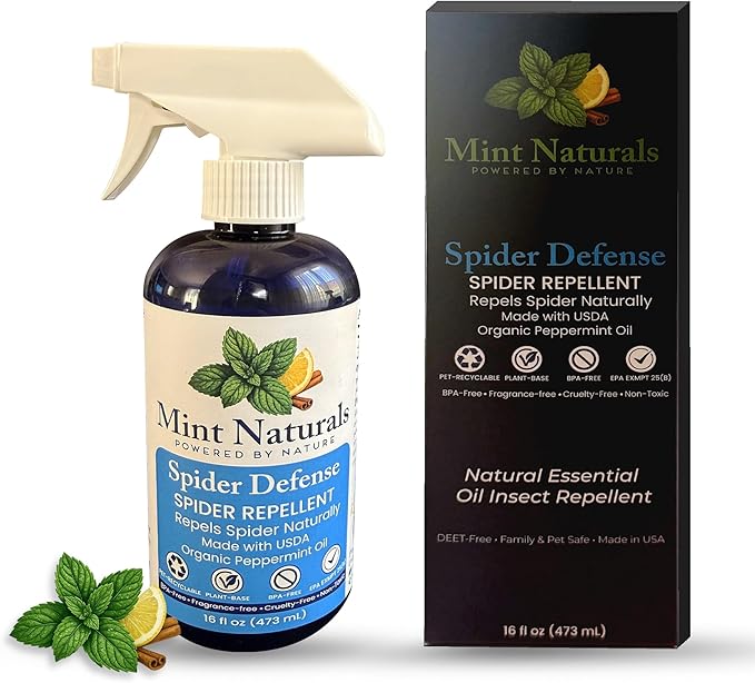 Spider Defense – Natural Spider Repellent Indoor & Outdoor, Peppermint Oil Spray for Home, Cabins, Garages, RVs & Commercial Use – Eco-Friendly Pest Control, 16oz Made in USA