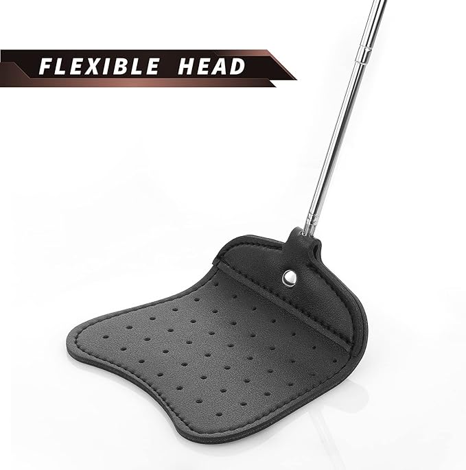 Foxany Leather Fly Swatter, Telescopic Fly Swatters Heavy Duty Set, Flexible Manual Flyswatters Pack, Extendable Swatter with Long Metal Handle for Indoor Outdoor, 2 Pack