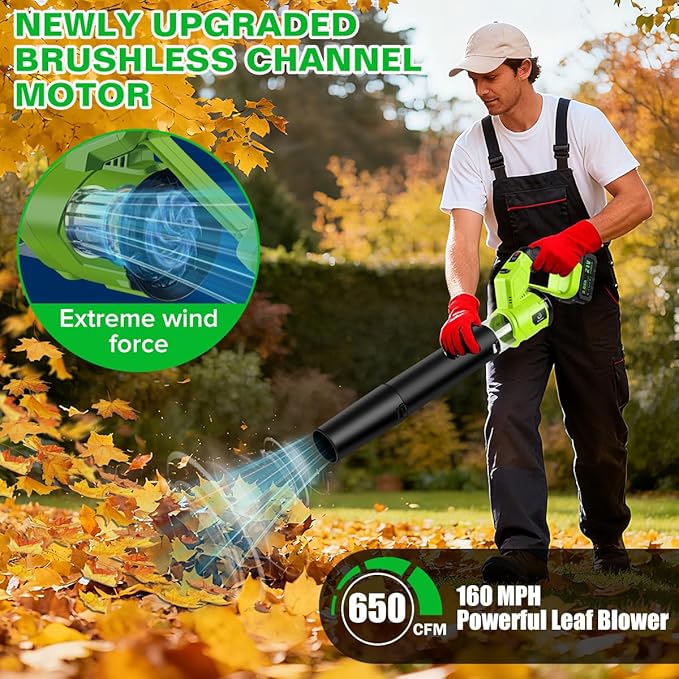 Leaf Blower,Cordless Leaf Blower,21V Cordless Electric Blower with 2 X 3.0Ah Batteries & Charger,4 Speed Modes, Rotable Handle Design,for Patio Cleaning,Yard, Blowing Leaves,Dust or Snow