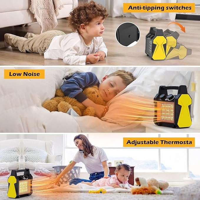 Outdoor Heater for Patio - 1500W Electric Greenhouse Heater, Portable Electric Space Heating with Overheat Protection, PTC Ceramic 3 Modes Patio Heating for Garage, Greenhouse, Outdoor Use