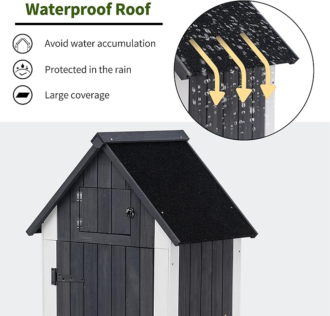 MCombo Outdoor Storage Cabinet with Shelves, Wooden Outside Storage Shed with Floor, Garden Tool Shed for Patio Yard Lawn, 0770 (Gray)