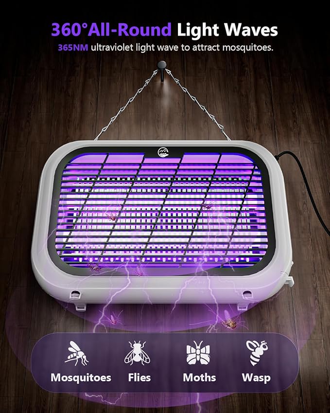 Bug Zapper Indoor, High Voltage Electric Mosquito Zapper, Durable Fly Trap Mosquito Trap, Fly Zapper with Removable Washable Tray for Home Patio Backyard, Including 2 Replacement Bulbs