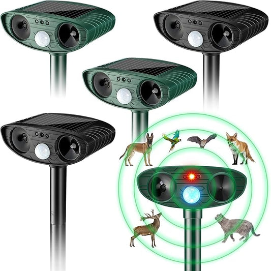 Ultrasonic Animal Repellent Outdoor Solar Powered Repeller Cat Dog Deer Deterrent Waterproof Motion Sensor Deterrent for Yard Garden Rabbit Squirrels Fox Pest(Black, Green,4 Pieces)
