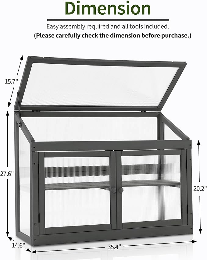 MCombo 2-Tier Wooden Cold Frame Garden Greenhouse Raised Flower Planter Shelf Bed Protection 6057-0160 (Dark Grey)