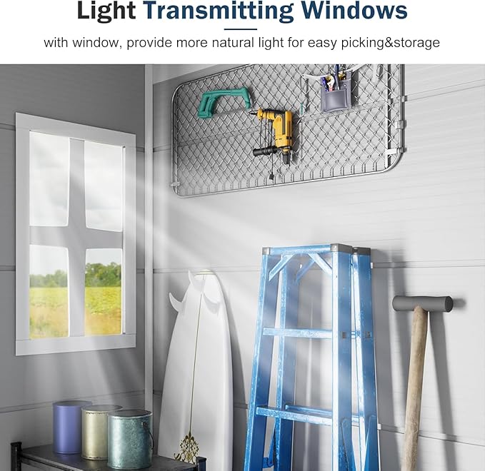 Resin Storage Shed 8 x 6 FT: Outdoor Resin Sheds with Floor, Plastic Waterproof Patio Outdoor Storage Shed with Lockable Door & Windows,Tool Sshed Storage for Garden Backyard Patio Lawn, Gray