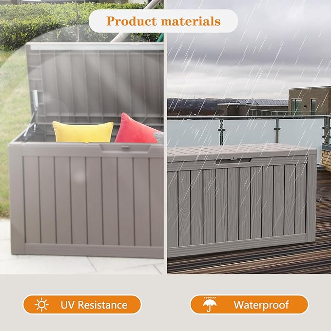 Modern-Depo 80 Gallon Waterproof Deck Box Patio Furniture Storage Box with Lockable Lid, PP Outdoor Storage Bin for Garden, Yard, Poolside, Gray