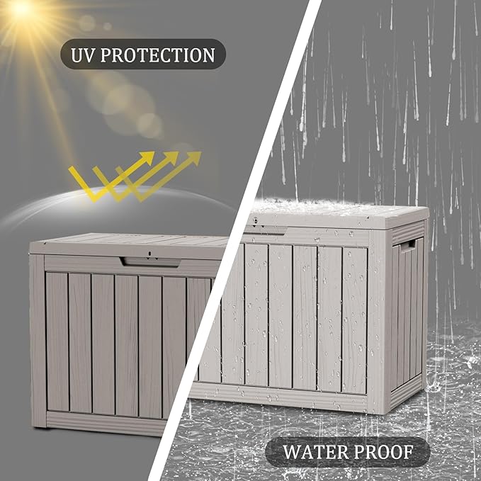 45 Gallon Waterproof Deck Box, Lockable Resin Storage Box for Patio Furniture Cushions Garden Tools and Outdoor Delivery Storage, Coffee