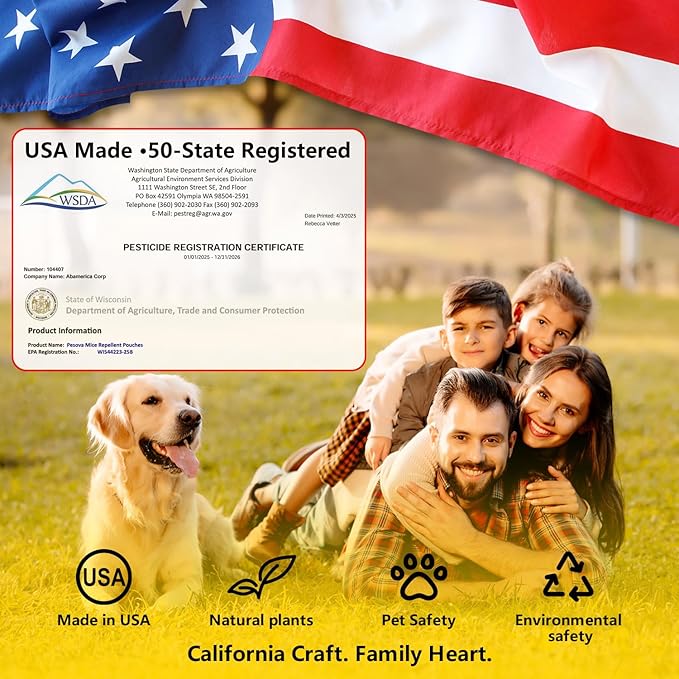 Mouse Repellent Pouches, Extra-Strength Peppermint Oil Rodent Repellent Pouches, Indoor Mice Repellent, Natural Rat & Mouse Repellent, Use Safe for Car/RV/Boat/Garage/Shed/Cabin (Pack of 6)