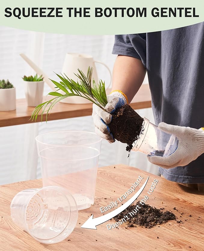 homenote Clear Nursery Pots for Plants,6.7 Inch Plant Pot for Planting Plastic Seedling with Drainage Holes Seed Starter Flower High Transparency with 20 Labels (15 Pack)