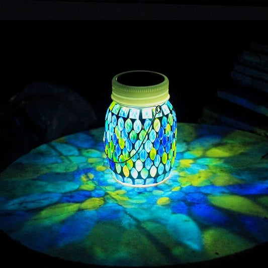 Mosaic Garden Decor Solar Outdoor Hanging Lights,Solar Mosaic Lanterns Christmas Gifts for Women Mom Grandma Halloween and Garden,Patio,Pathway & Yard Décor (Bule)