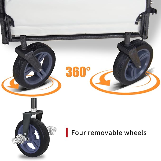 Foldable Wagon with Canopy - Collapsible Utility Cart with 2 Seats & Belts, Adjustable Handle, Expandable Front for Camping, Picnic, Shopping (Beige/Grey)