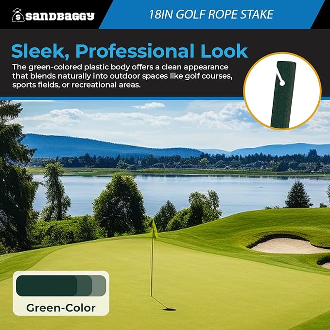18" Golf Rope Stake - Square Stake (UV Resistant) - Sandbaggy (18-inch, 6, Count)