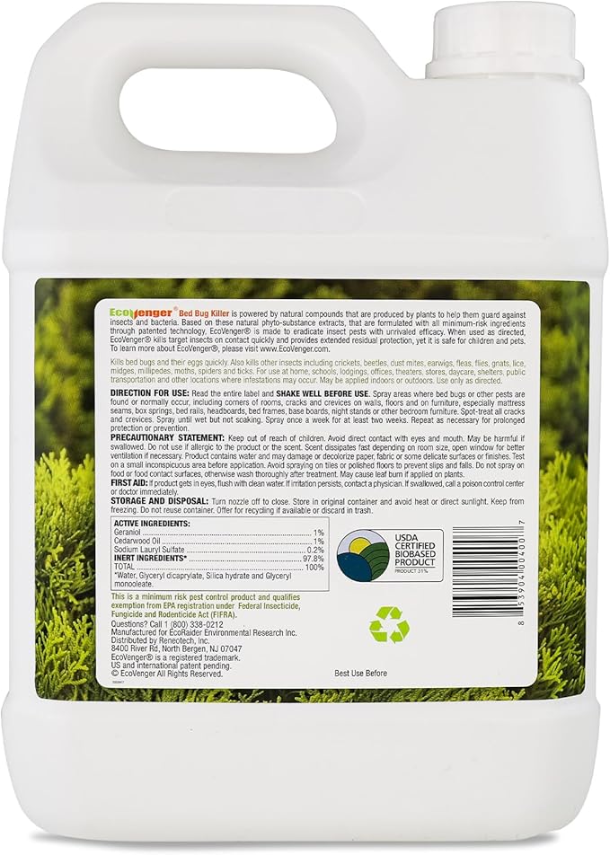 EcoRaider Bed Bug Killer Spray 1 Gallon Jug, Green + Non-Toxic, 100% Kill + Extended Protection