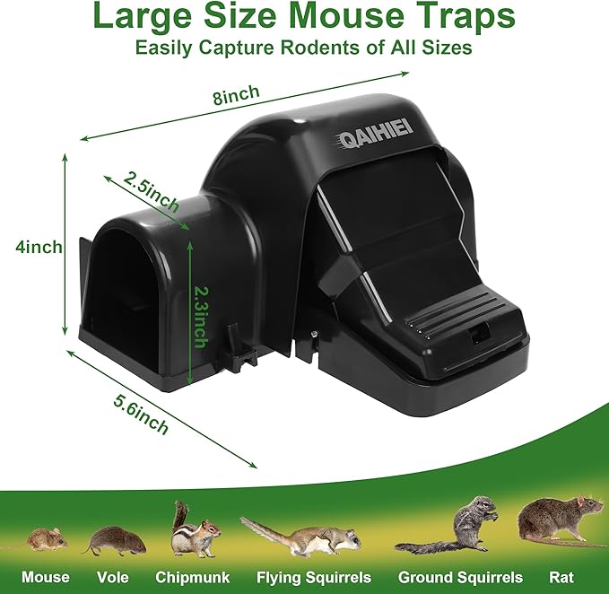 Rat Chipmunk Traps, Reusable Dual-Entry Tunnel Traps for Rats Mice Better Capture Rate, Covered Snap Trap for Humane Kill Indoor Outdoor for Home, Farm, Restaurants, 2 Pack