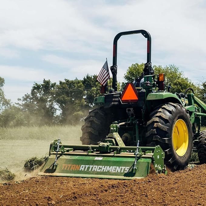 Titan Attachments 3 Point 48" Rotary Tiller Attachment, Fits Cat 1 Tractors, Green Finish, PTO Driven Cultivator with a 540 RPM Gearbox, Replaceable Tines, Aerates Ground Soil