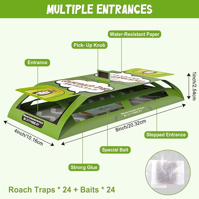 24 Pack Roach Traps Indoor, Sticky Traps for Cockroaches Indoor Home, Sticky Glue Roach Traps, Roach Bait Cockroach Trap for Roach Ants Spiders