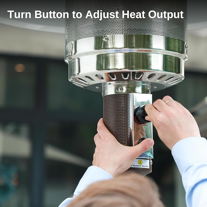 EAST OAK 48,000 BTU Patio Heater for Outdoor Use With Round Table Design, Double-Layer Stainless Steel Burner and Wheels, Outdoor Patio Heater for Home and Commercial, Stainless Steel