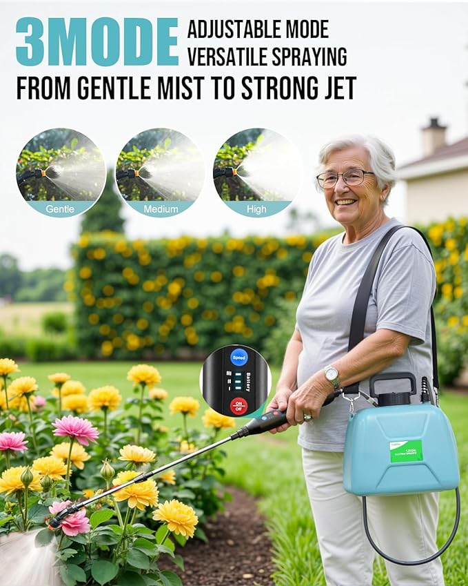 Battery Powered Sprayer 1.3 Gallon, Lightweight Electric Garden Sprayers in Lawn and Garden, 3 Mode Automatic Cordless Weed Sprayer for Yard, Pesticide, Watering, Cleaning