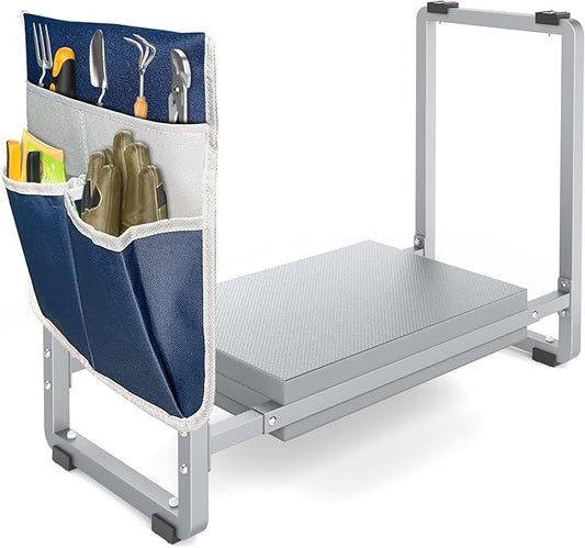 FLINTER 10.2" Wider Garden Kneeler and Seat, Heavy Duty Thick Gardening Bench for Kneeling and Seat - Garden Tools with Bags, Gardening for Women, Grandparents, Gardeners, Mom & Dad - Grey