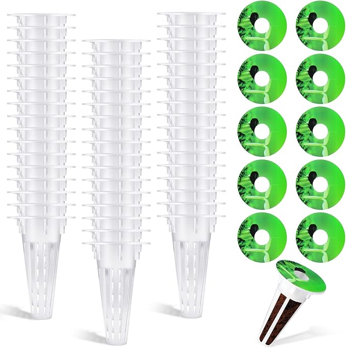 Cunhill 100 Pcs Hydroponic Growing Kit Include 50 Pcs Plant Replacement Basket Containers and 50 Pcs Seed Pot Label Compatible with Hydroponic Growing System(0.5 Inch,White)