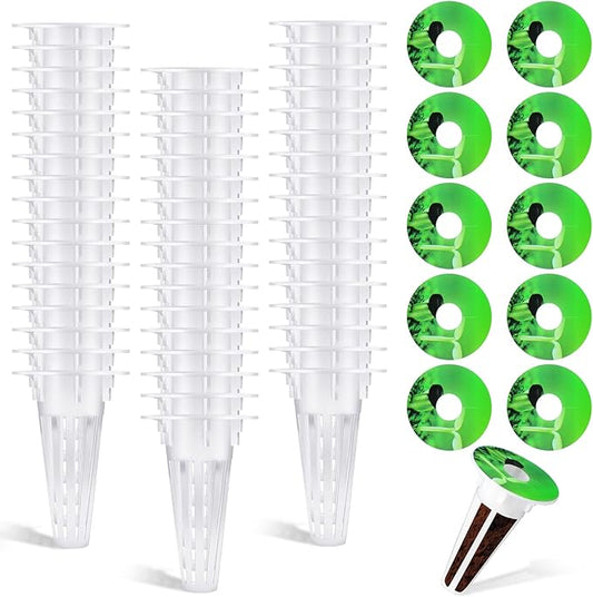 Cunhill 100 Pcs Hydroponic Growing Kit Include 50 Pcs Plant Replacement Basket Containers and 50 Pcs Seed Pot Label Compatible with Hydroponic Growing System(0.5 Inch,White)