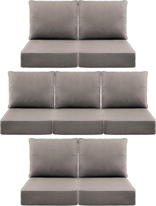 Luxury 6" Outdoor Cushions for Patio Furniture, 24x24x6 Thick Seat Cushion Set of 7, Fade Resistant Couch Chair Replacement Cushions High Density Deep Wicker Chair Cushion w/Removable Cover Gray