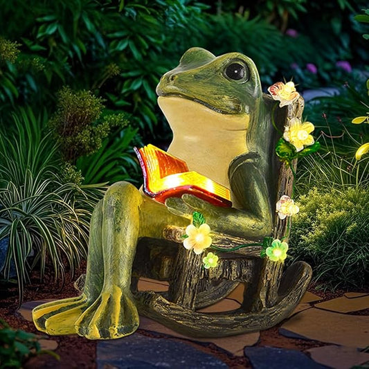 Solar Garden Miniature Frog Outdoor Statues Decor with Succulents Decorations and 7 LED Lights for Patio Yard Lawn Ornament Balcony Birthday Gift for Women Mum Unique Frogs Figurine Housewarming Ideas