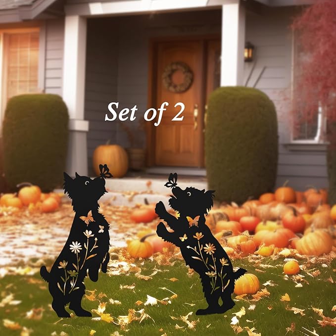 Dog Stakes for Outside, Lawn Ornaments Yorkie Metal Garden Decor for Outdoor,Yard,Lawn,Garden Decor Stakes