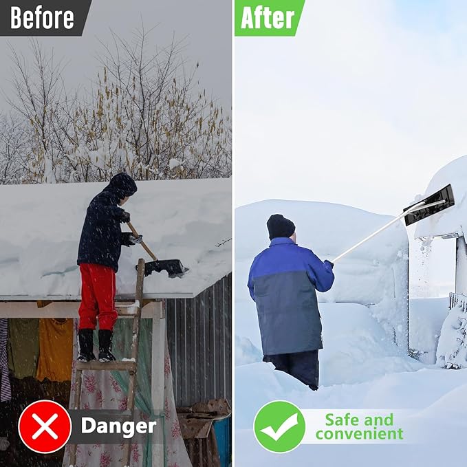 Gisafai Snow Roof Rake Snow Removal Tool with 5 Section Tubes 25 Inch Blade Adjustable 4.8-20 ft Reach Aluminum Shovel Rugged Slide for Single Cabins Car Roof(Black)